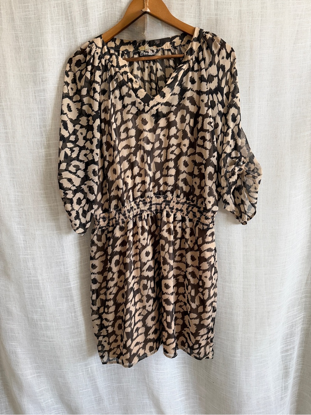Express Beige and Black Leopard Print Mini Dress